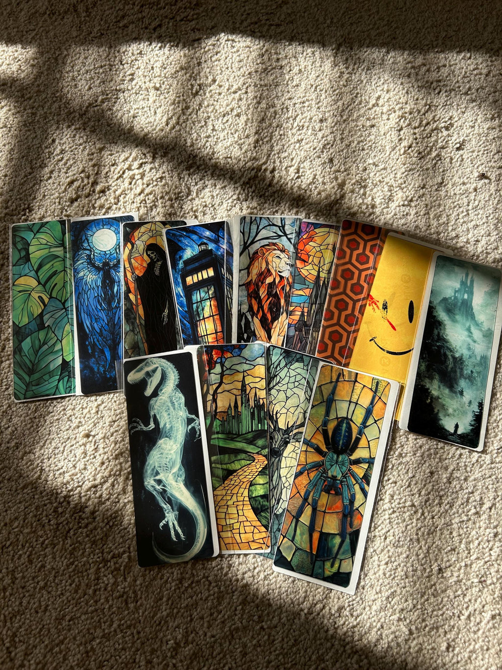 Cozy Black Cat Reading Bookmark with Stained Glass Quilt and Golden Window Glow – Warm Bookish Art for Night Readers, Dreamers